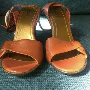 Bakers Rust and Gold Strappy Wedge with Chocolate
